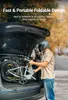 A person is placing a folded electric bicycle into the trunk of a car. Produktbild-Vorschau