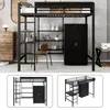 A collage of images showing a loft bed with a wardrobe and desk, and two different views of the loft bed assembly. Náhled obrázku produktu