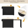 A diagram showing a black kitchen island with an extendable countertop, illustrating its dimensions and weight capacity. Voir les images du produit