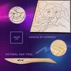 A marketing image showcasing a paint-by-numbers kit with a panda design, including a close-up of the canvas and a wooden tool. Produktbild-Vorschau