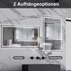 A bathroom scene with two illuminated mirrors, showcasing different hanging options. Produktbild-Vorschau