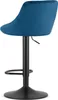 A side view of a blue velvet bar stool with a black metal base and adjustable height. Anteprima dell’immagine prodotto