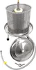 A stainless steel fruit press with its accessories, shown against a white background. Produktbild-Vorschau