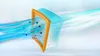 An air filter with blue air streams and particles flowing through it, illustrating its filtering capability. Produktbild-Vorschau