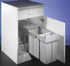 A white kitchen cabinet with a pull-out trash bin system, showing two gray bins. Náhľad obrázku produktu