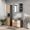 A modern bathroom with a tall cabinet, vanity, sink, and mirror. Náhľad obrázku produktu
