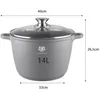 A gray pot with a glass lid, showing dimensions. Produktbild-Vorschau