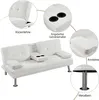 A collage of images showing different features of a white sofa bed. Produktbild-Vorschau