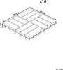 An isometric view of interlocking wooden deck tiles, with dimensions indicated. Náhled obrázku produktu