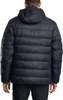 Rear view of a person wearing a black hooded puffer jacket. Produktbild-Vorschau