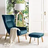 home24 Ohrensessel - inkl. Hocker - Samt - Marineblau Produktbild-Vorschau 2