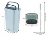 A diagram showing the dimensions of a mop bucket, mop head, and mop handle. Podgląd zdjęcia produktu