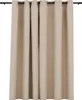 A plain background shot of beige curtains hanging from a black curtain rod. Náhľad obrázku produktu
