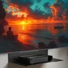 A shelf with a decoder is mounted below a large TV displaying a sunset scene. Podgląd zdjęcia produktu