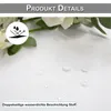 A close-up of a white fabric with water droplets on it, with white roses and green leaves in the background. Text overlays indicate product details and features. Anteprima dell’immagine prodotto
