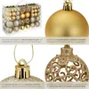 A collage of four images showing different aspects of a set of gold Christmas baubles. Náhled obrázku produktu