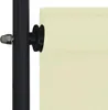A close-up view of a cream-colored outdoor roller blind attached to a black pole with a mounting bracket. Náhled obrázku produktu
