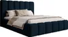 A dark blue upholstered bed with a headboard and mattress, shown against a white background. Produktbild-Vorschau