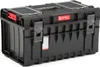A black Qbrick System tool box with red accents and clear lid compartments is shown against a white background. Náhled obrázku produktu