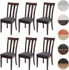 Six dining chairs are arranged in two rows of three against a white background. The chairs have dark brown wooden frames and dark gray upholstered seats and backs. Náhľad obrázku produktu
