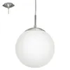 A white globe pendant light hanging from a silver cord, with a matching ceiling canopy shown in the upper left corner. Náhľad obrázku produktu