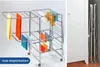A collage showing a mobile drying rack with clothes on it and the same drying rack folded and stored in a closet. Náhled obrázku produktu
