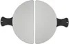 Two halves of a circular pizza stone with black handles. Podgląd zdjęcia produktu