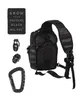 A black tactical sling bag with accessories laid out next to it. Podgląd zdjęcia produktu