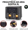 A product shot of a dual-chamber air fryer with inset images highlighting features. Produktbild-Vorschau