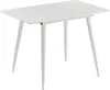 A white dining table with four angled legs, shown from a slightly elevated side angle against a white background. Náhľad obrázku produktu