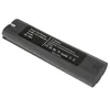 A black power tool battery with labels and certifications is shown against a white background. Produktbild-Vorschau