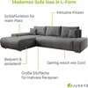 Juskys Sofa Iseo Links - L Form, Schlaffunktion, Stoff, Produktbild-Vorschau 3