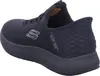 A black Skechers slip-on shoe is shown from a side angle against a white background. Voir les images du produit
