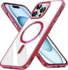 Two iPhone cases are shown crossed over each other on a white background. The cases are clear with a red bumper and a red magnetic ring on the back. Produktbild-Vorschau