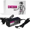 A product shot of a laptop charger and its packaging, featuring a robot mascot. Produktbild-Vorschau
