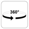 A graphic illustrating 360-degree rotation with the text '360°'. Produktbild-Vorschau