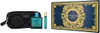 A gift set containing a Versace Eros Pour Homme Eau De Parfum spray, a travel-size spray, and a black toiletry bag, presented next to its retail packaging. Náhled obrázku produktu