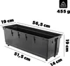 A black plastic planter insert with dimensions indicated by text overlays. Anteprima dell’immagine prodotto