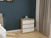 A bedroom setting with a nightstand next to a bed, with curtains in the background. Náhled obrázku produktu