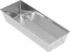 A silver-colored metal loaf pan with a textured interior. Voir les images du produit