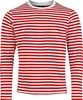 A long-sleeved t-shirt with horizontal red and white stripes. Produktbild-Vorschau