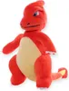 A stuffed toy of a red dragon-like creature with a yellow belly, sitting on a white background. Produktbild-Vorschau