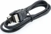 A black HDMI cable is coiled on a white background. Produktbild-Vorschau