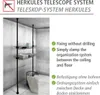 A telescopic shelving system is shown installed in a corner of a room, with shelves holding storage boxes and a laundry basket at the bottom. Náhled obrázku produktu