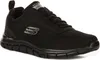 A black Skechers shoe is shown against a white background. Voir les images du produit