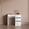A white vanity table with drawers against a textured beige wall. Voir les images du produit