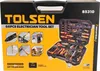 The image shows the packaging of a Tolsen electrician tool set. The packaging is black and yellow and displays images of the tools inside and some of the tools in use. Produktbild-Vorschau