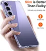 A hand holding a transparent phone case with a purple gradient. Produktbild-Vorschau