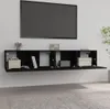 A wall-mounted TV cabinet with several compartments, some open and some closed, displaying various items. Produktbild-Vorschau