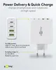 A white Goobay USB charger with multiple ports, shown with text highlighting its features and specifications. Podgląd zdjęcia produktu